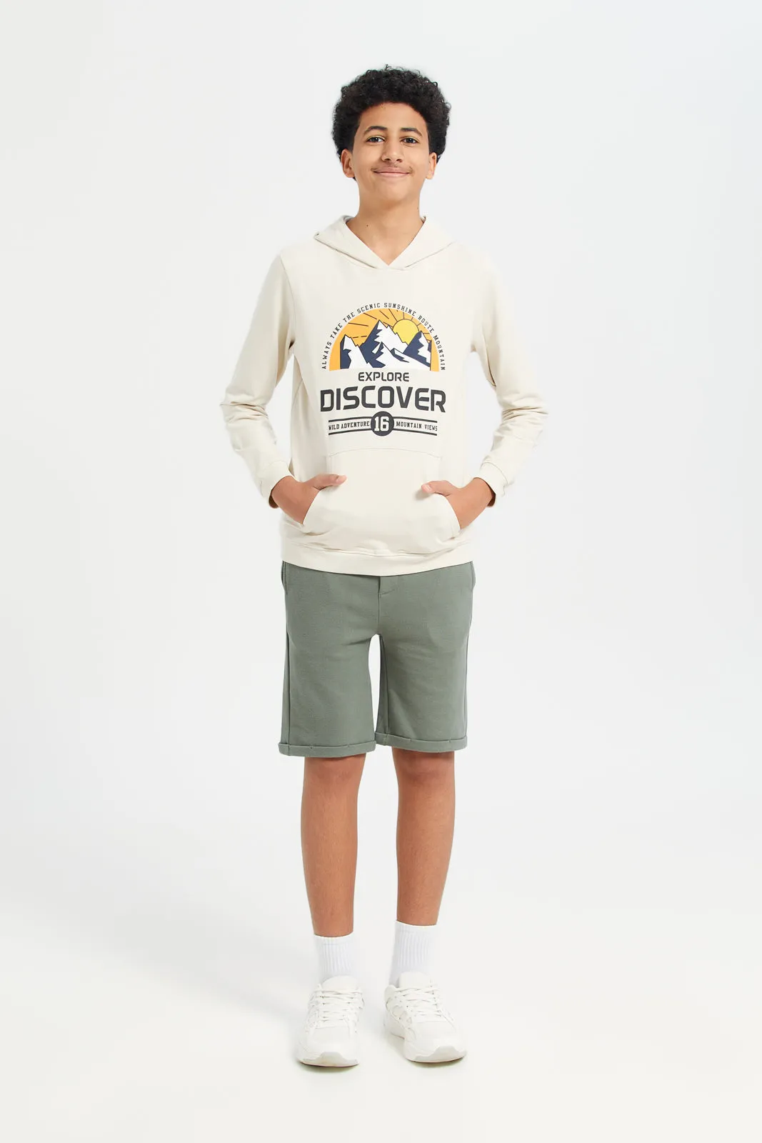 Senior Boys Beige Hoody Graphic Sweatshirt