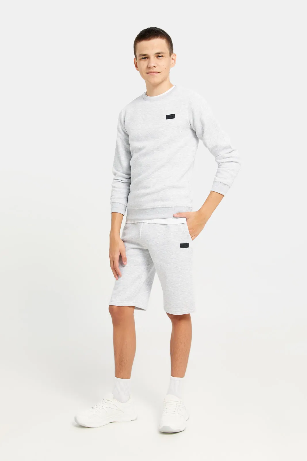 Senior Boys Ecru Mel Plain Sweatshirt