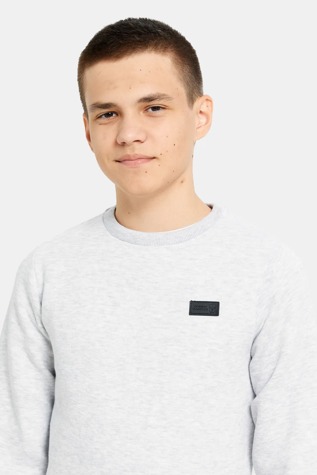 Senior Boys Ecru Mel Plain Sweatshirt