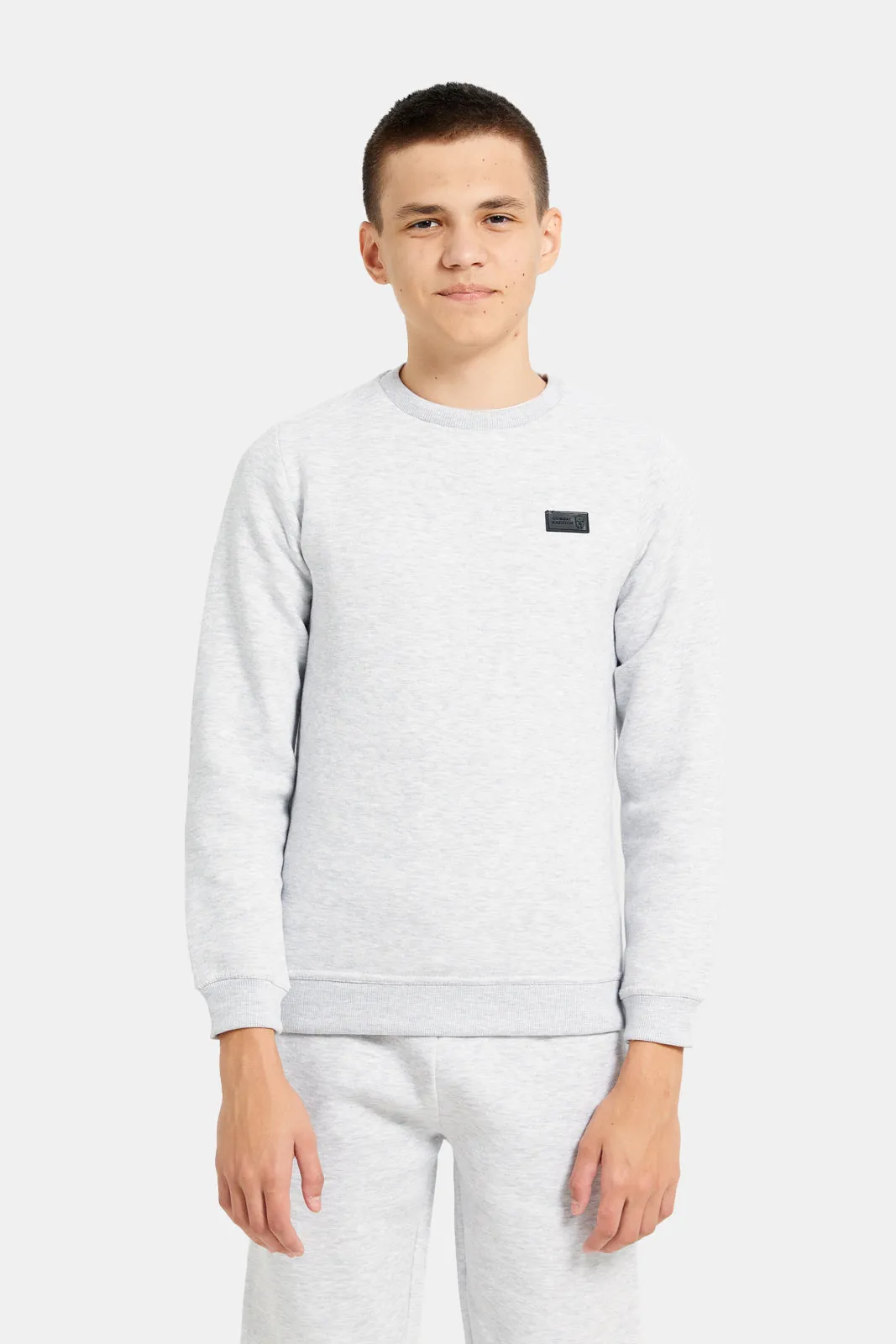 Senior Boys Ecru Mel Plain Sweatshirt