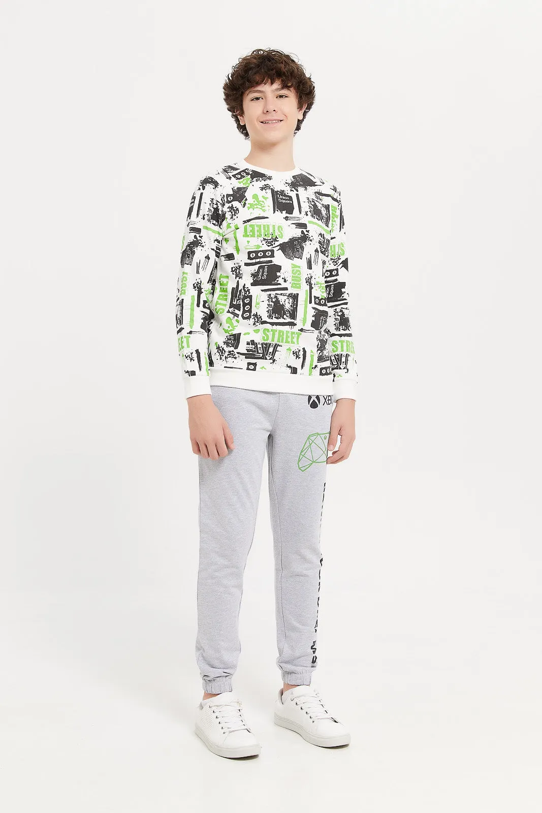 Senior Boys White Printed Sweatshirt