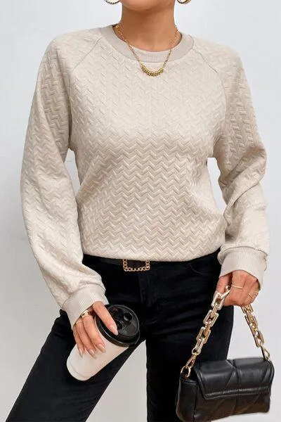 Texture Round Neck Long Sleeve Sweatshirt