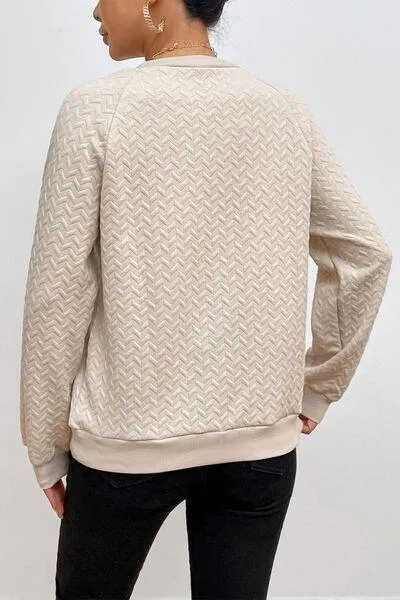 Texture Round Neck Long Sleeve Sweatshirt