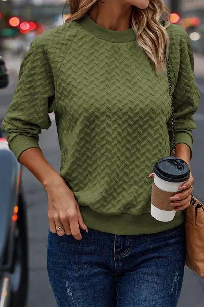 Texture Round Neck Long Sleeve Sweatshirt