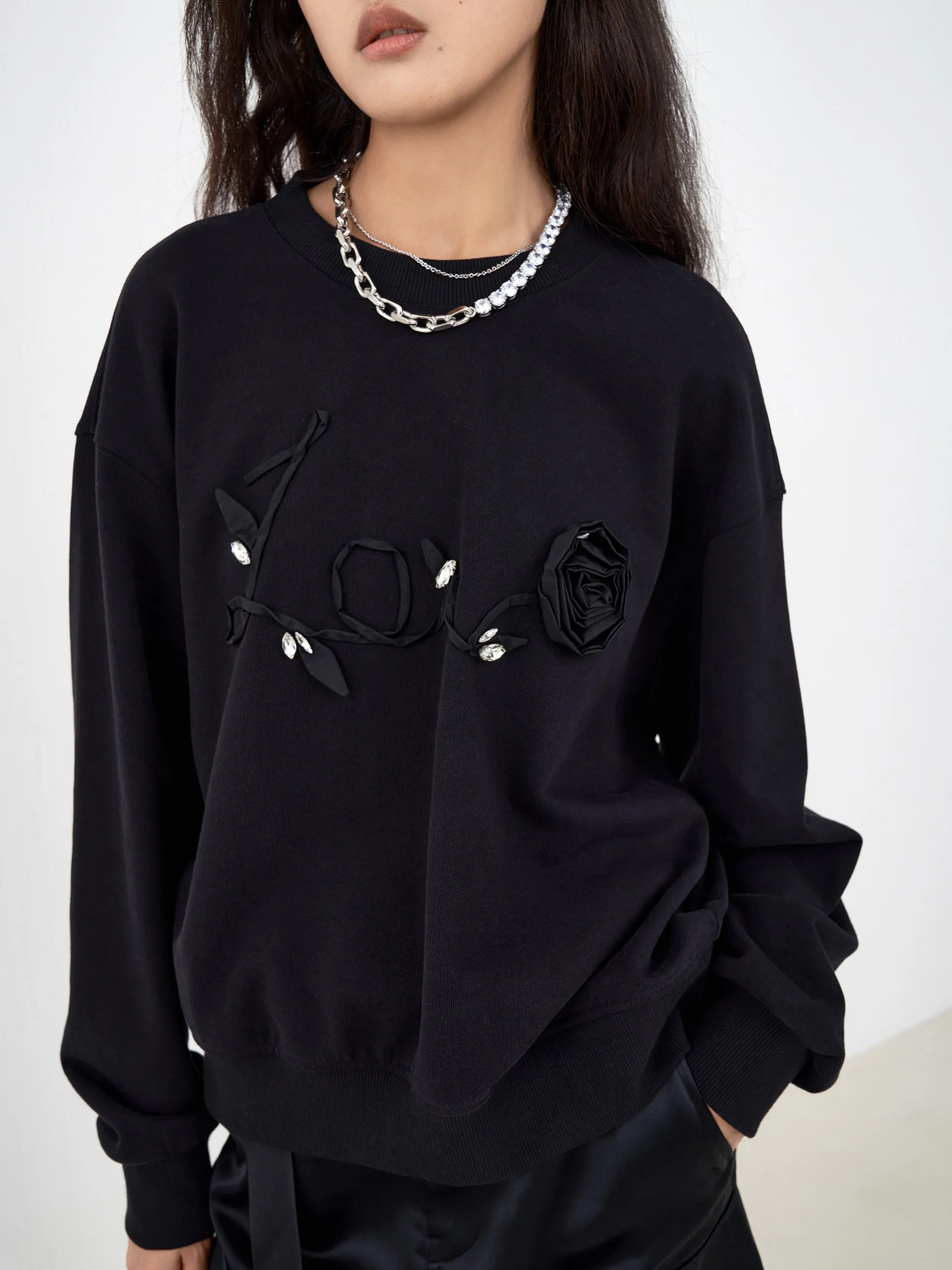 Twisted Back Rose Cotton Sweatshirt