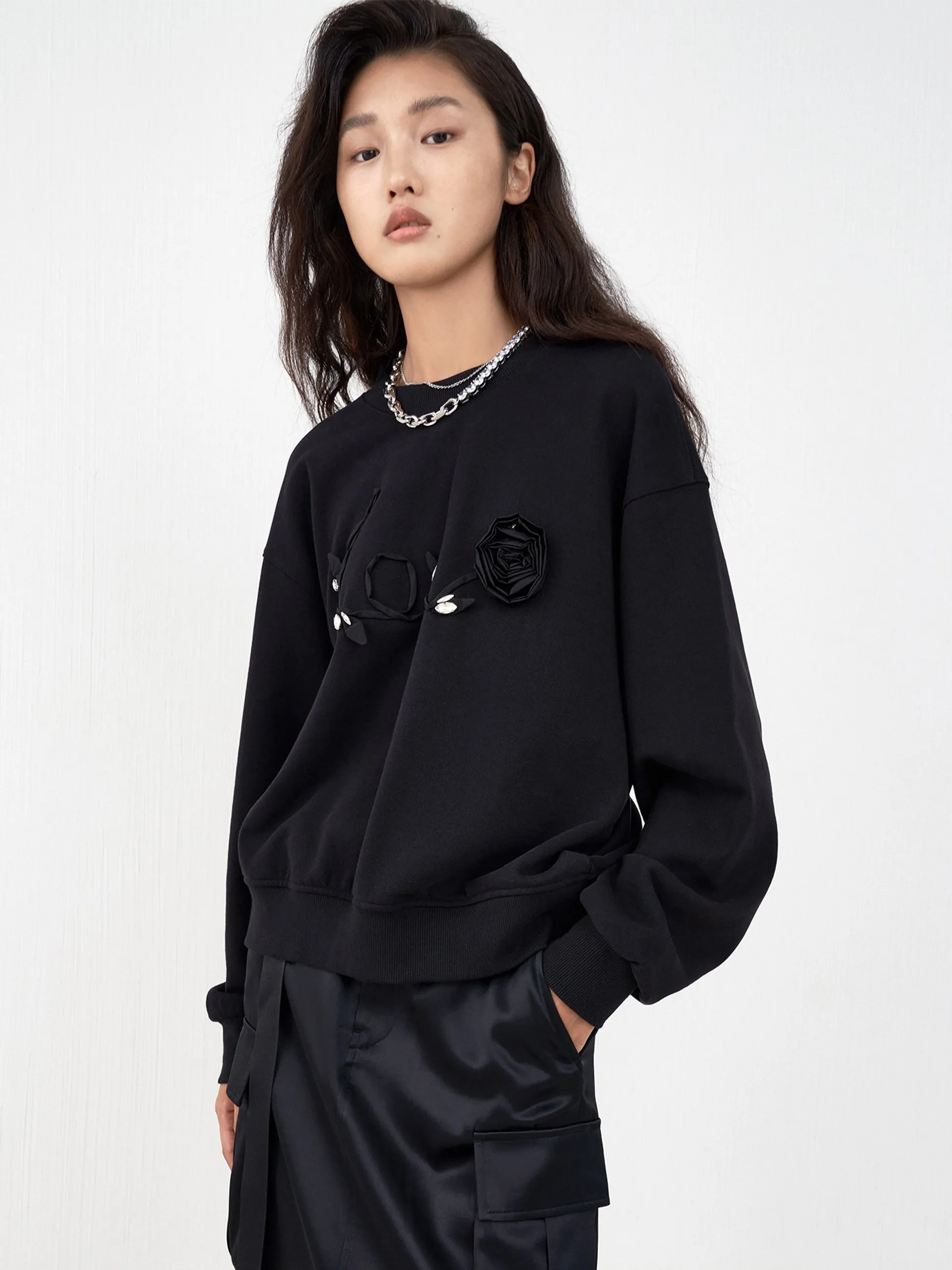 Twisted Back Rose Cotton Sweatshirt