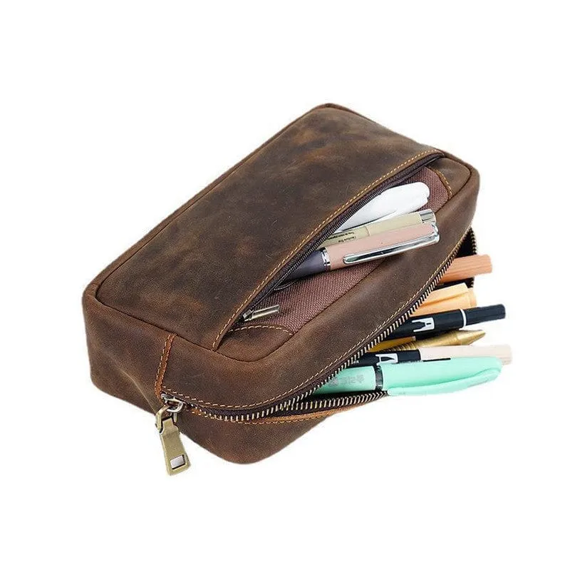 Unisex Leather Pencil Case Pen Bag