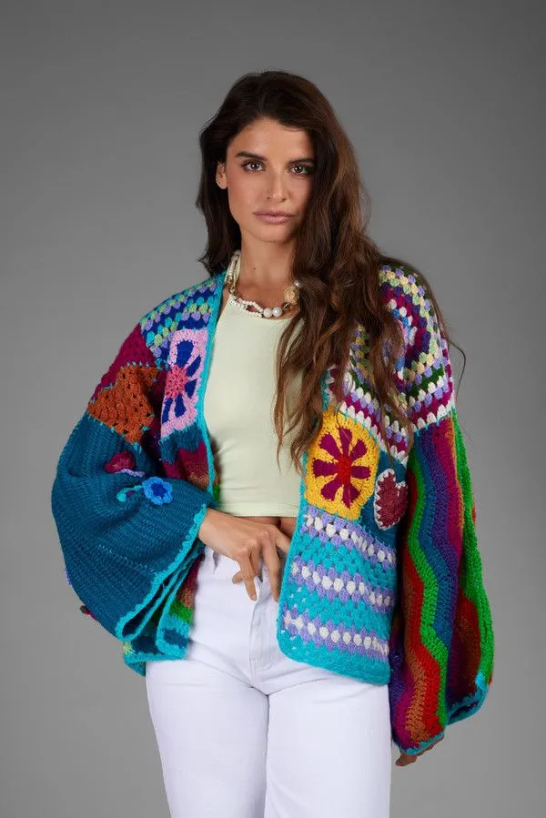 Vibrant Multi Pattern Crochet Cardigan