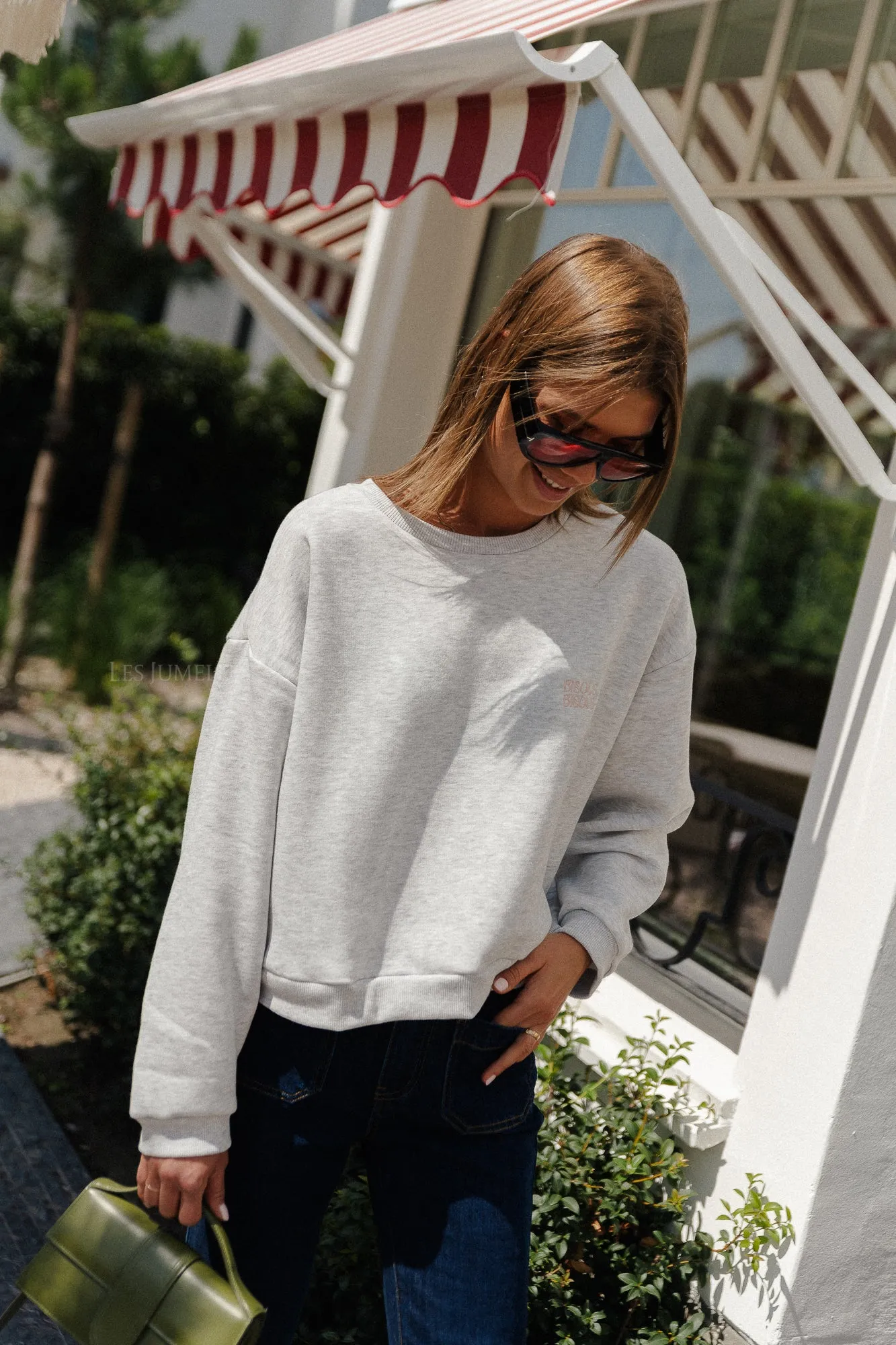 VIMinna loose text sweatshirt light grey/shell coral