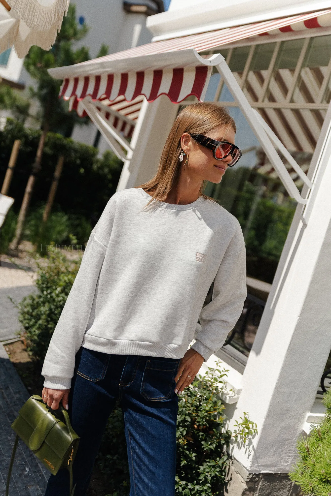 VIMinna loose text sweatshirt light grey/shell coral