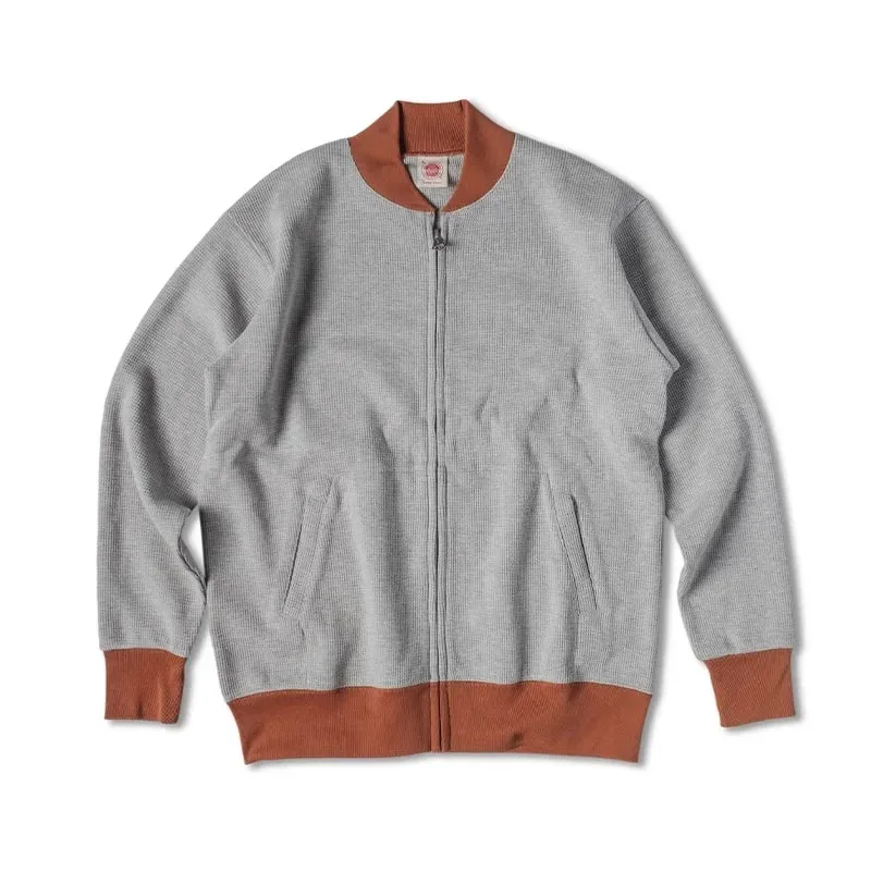 Waffle Knit Zip-Up Sweatshirt Men's Two-Tone Cotton Cardigan