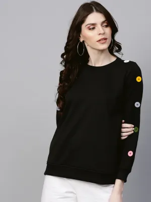 Women Black Sweatshirt With Colored Buttons