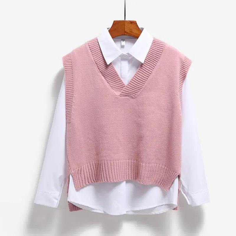 Women Sweater Vest Autumn V-neck Knit Pullover Simple Sweet All-match Jumper Casual Korean Sleeveless Vintage Vest  New