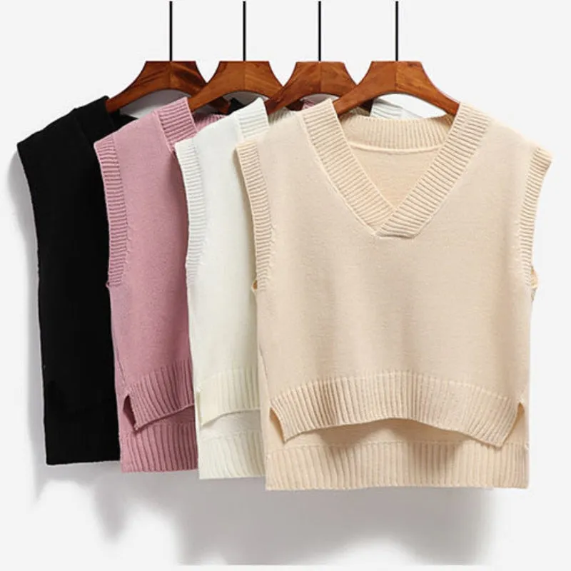 Women Sweater Vest Autumn V-neck Knit Pullover Simple Sweet All-match Jumper Casual Korean Sleeveless Vintage Vest  New