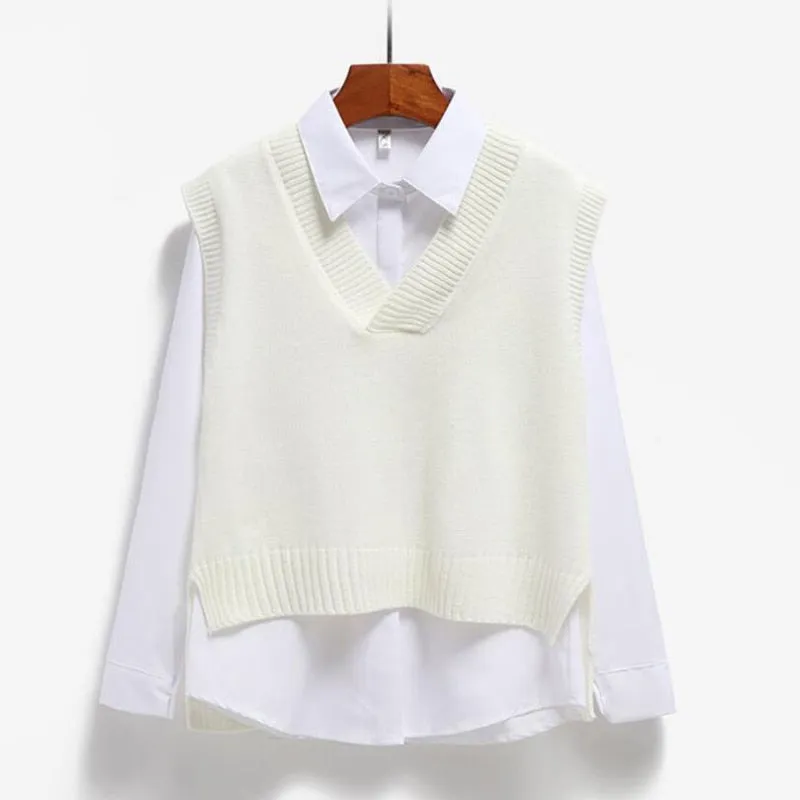 Women Sweater Vest Autumn V-neck Knit Pullover Simple Sweet All-match Jumper Casual Korean Sleeveless Vintage Vest  New