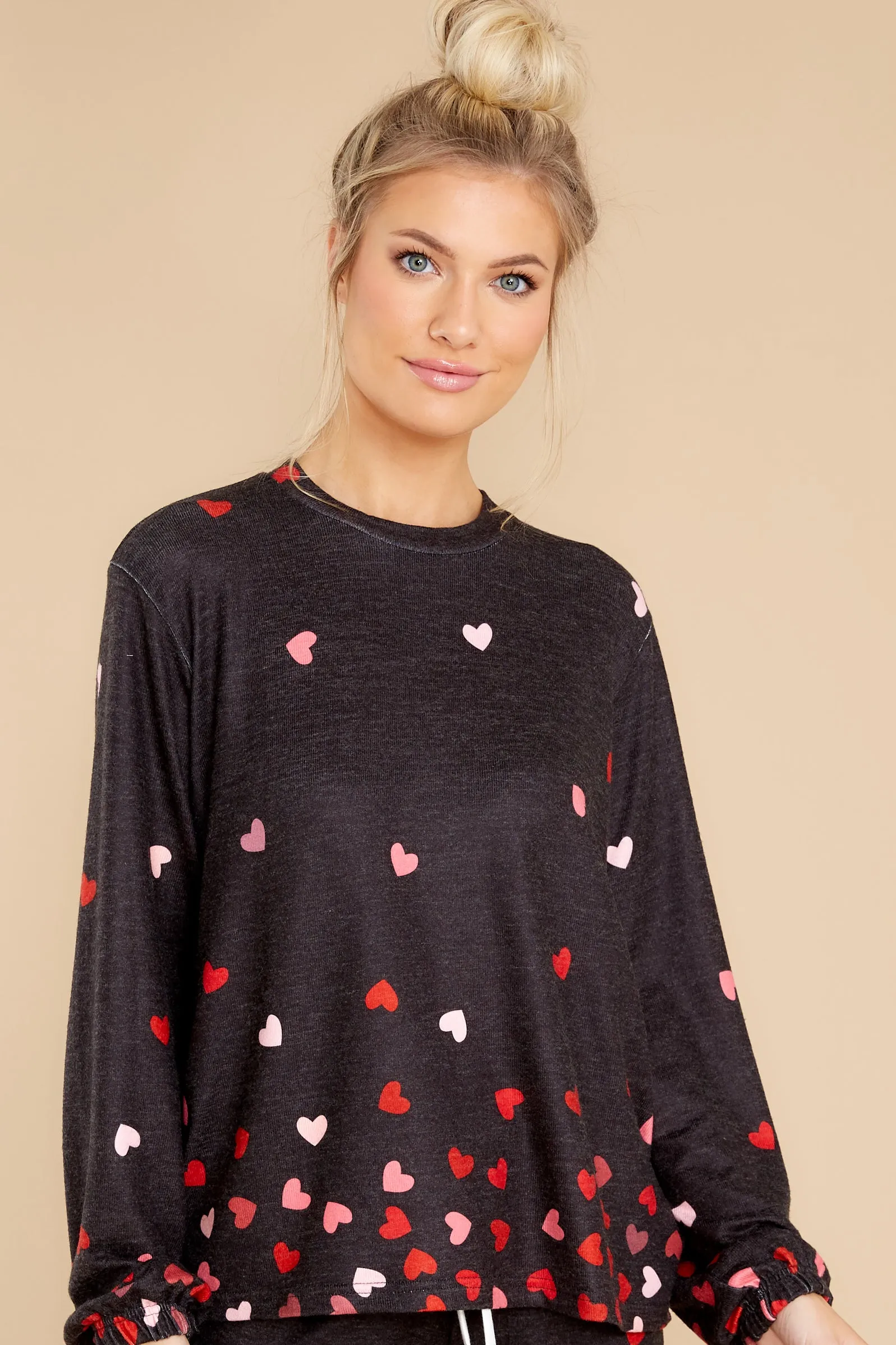 Wrapped In Love Dark Grey Heart Print Top