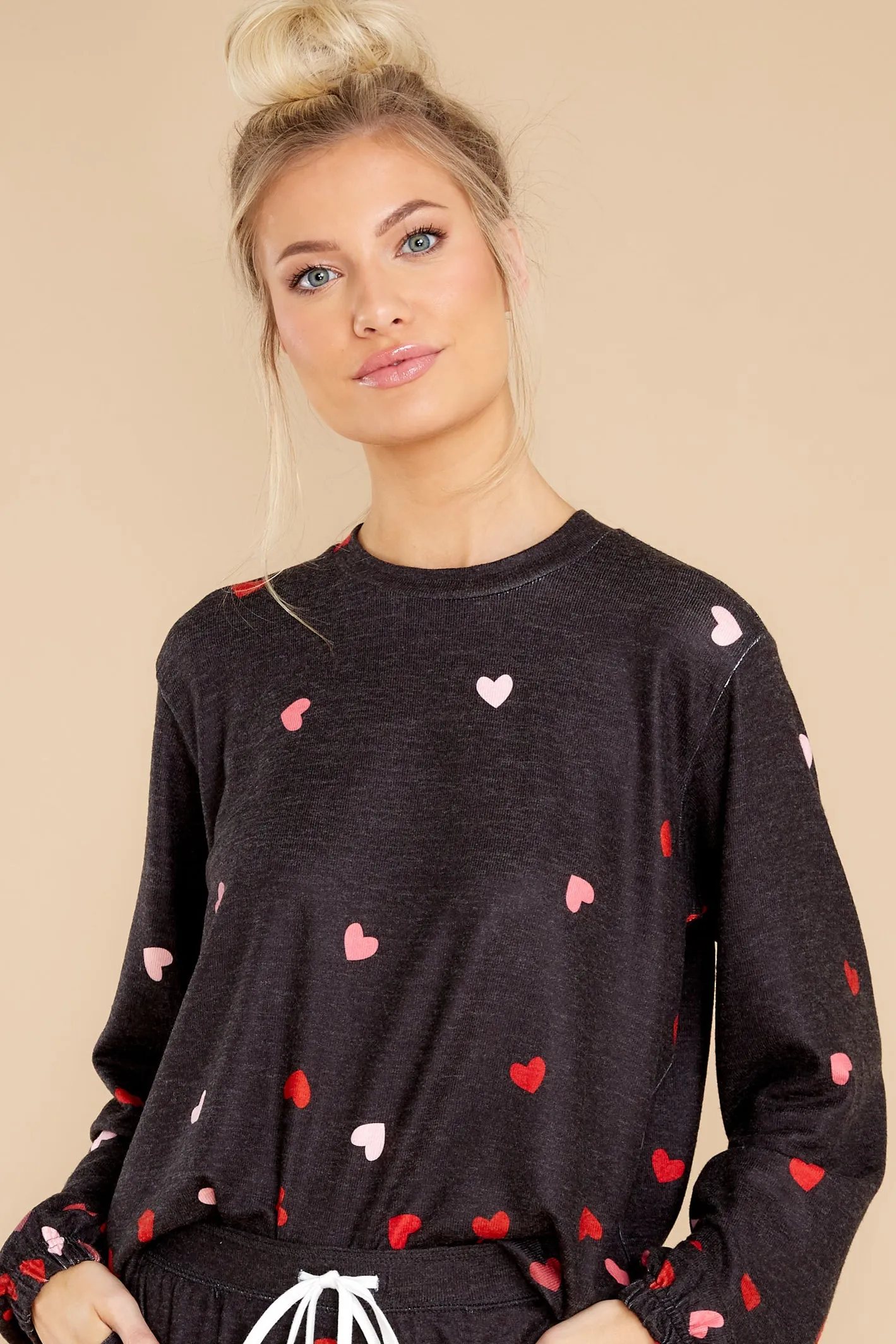 Wrapped In Love Dark Grey Heart Print Top