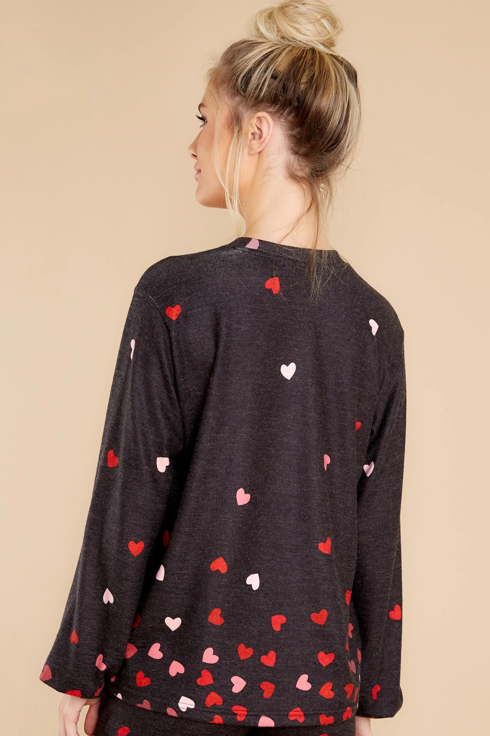 Wrapped In Love Dark Grey Heart Print Top