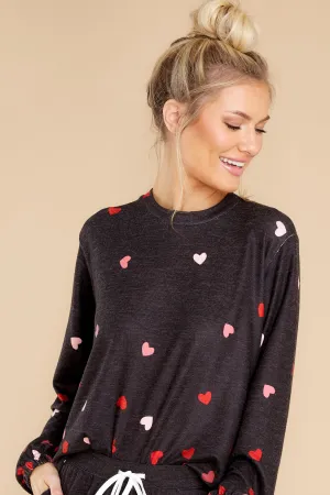 Wrapped In Love Dark Grey Heart Print Top